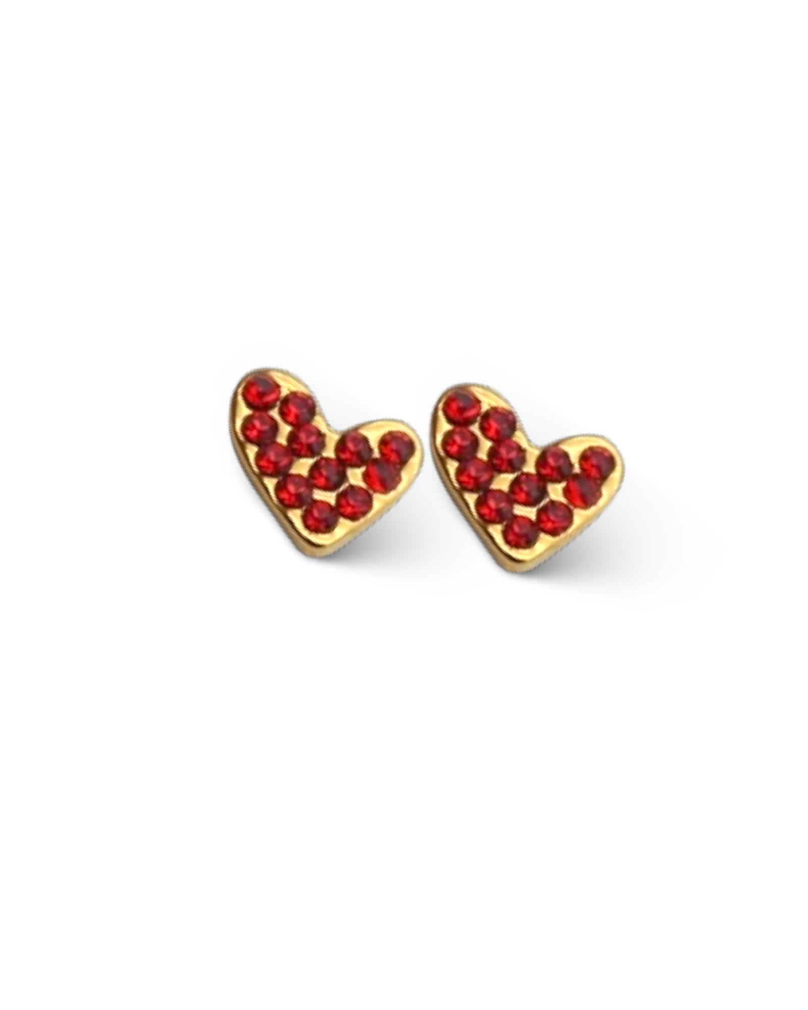 Trendy red zircon hearts 18k gold plated waterproof earrings