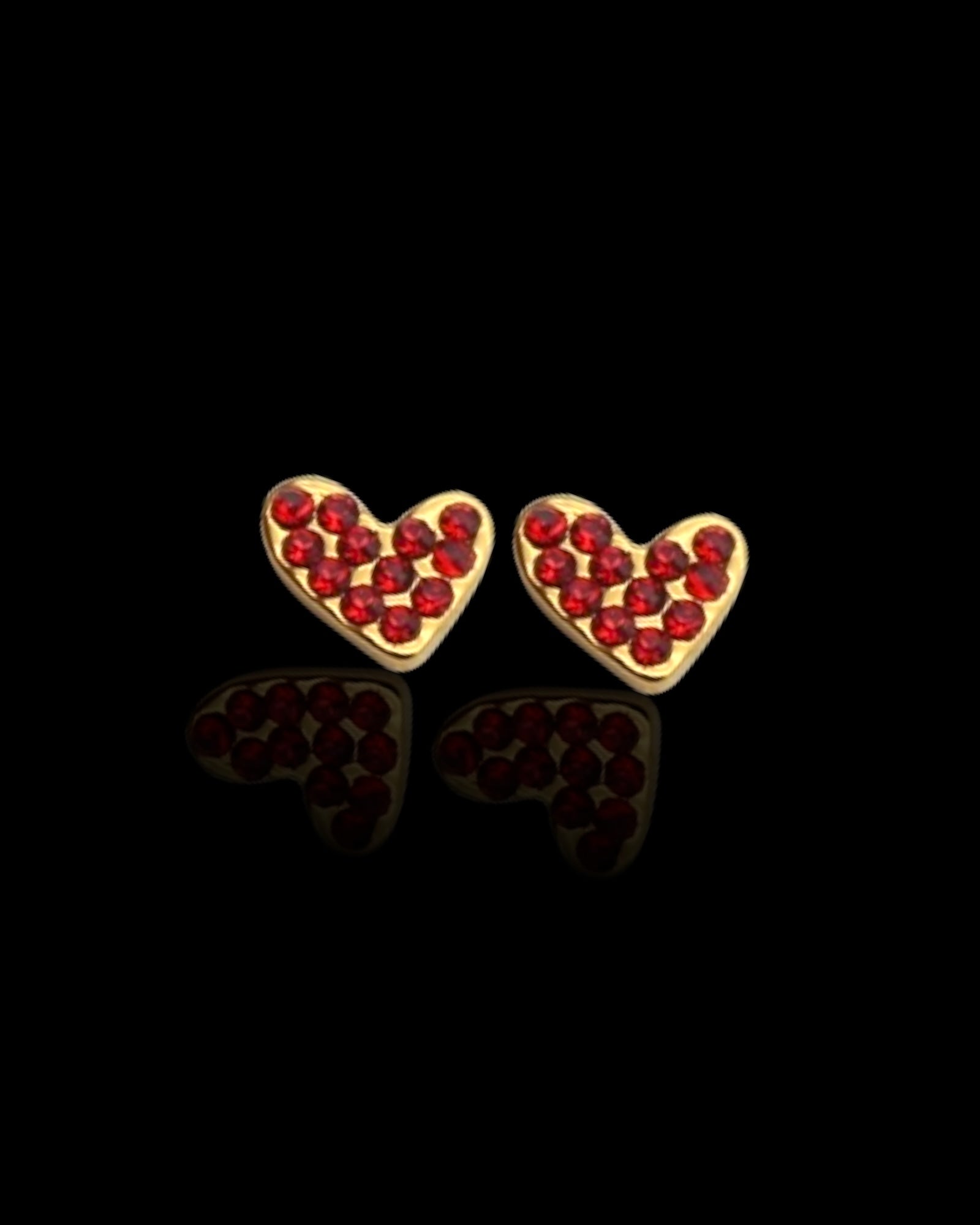 Trendy red zircon hearts 18k gold plated waterproof earrings