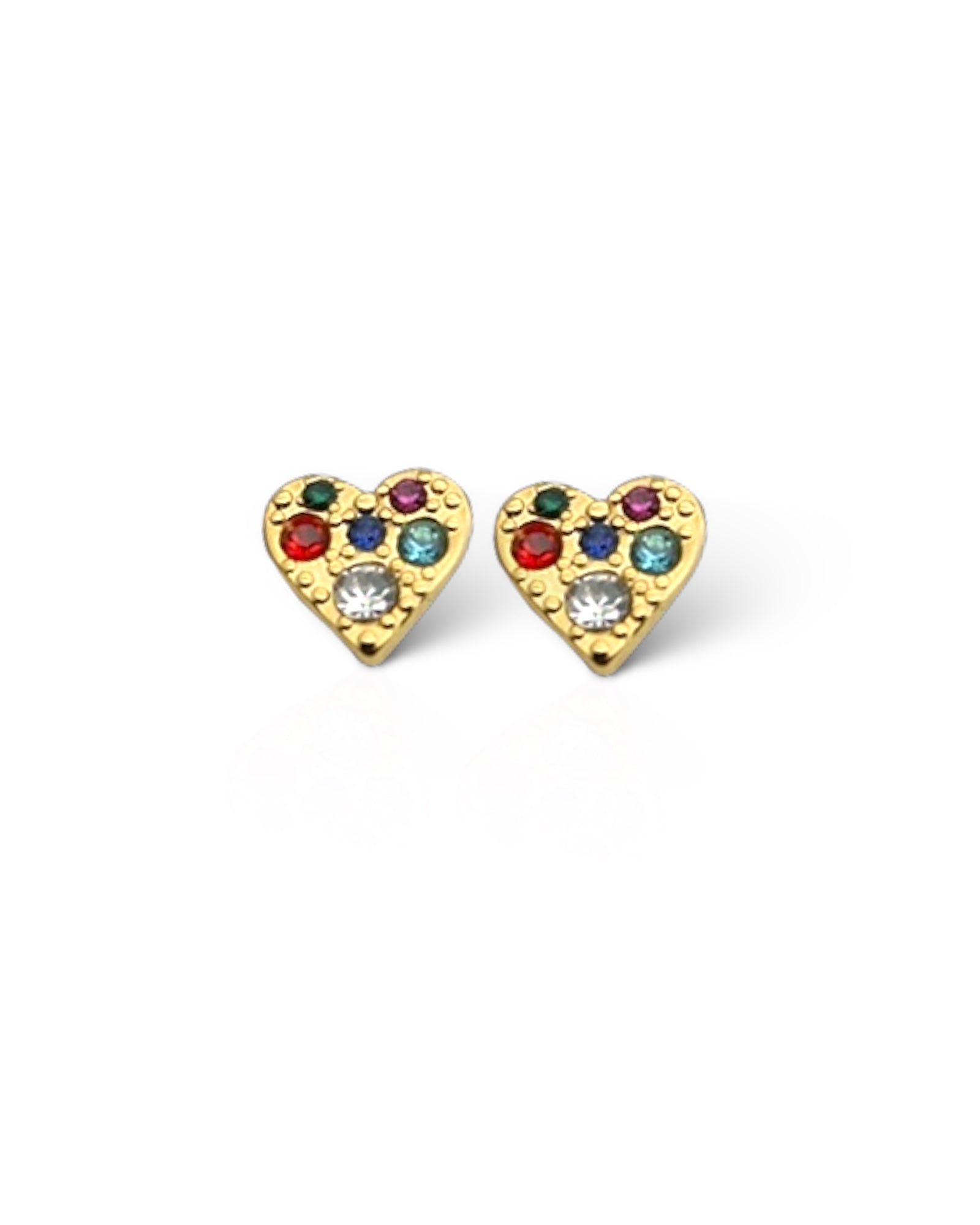 Multi colour zircon heart 18k gold plated waterproof earrings