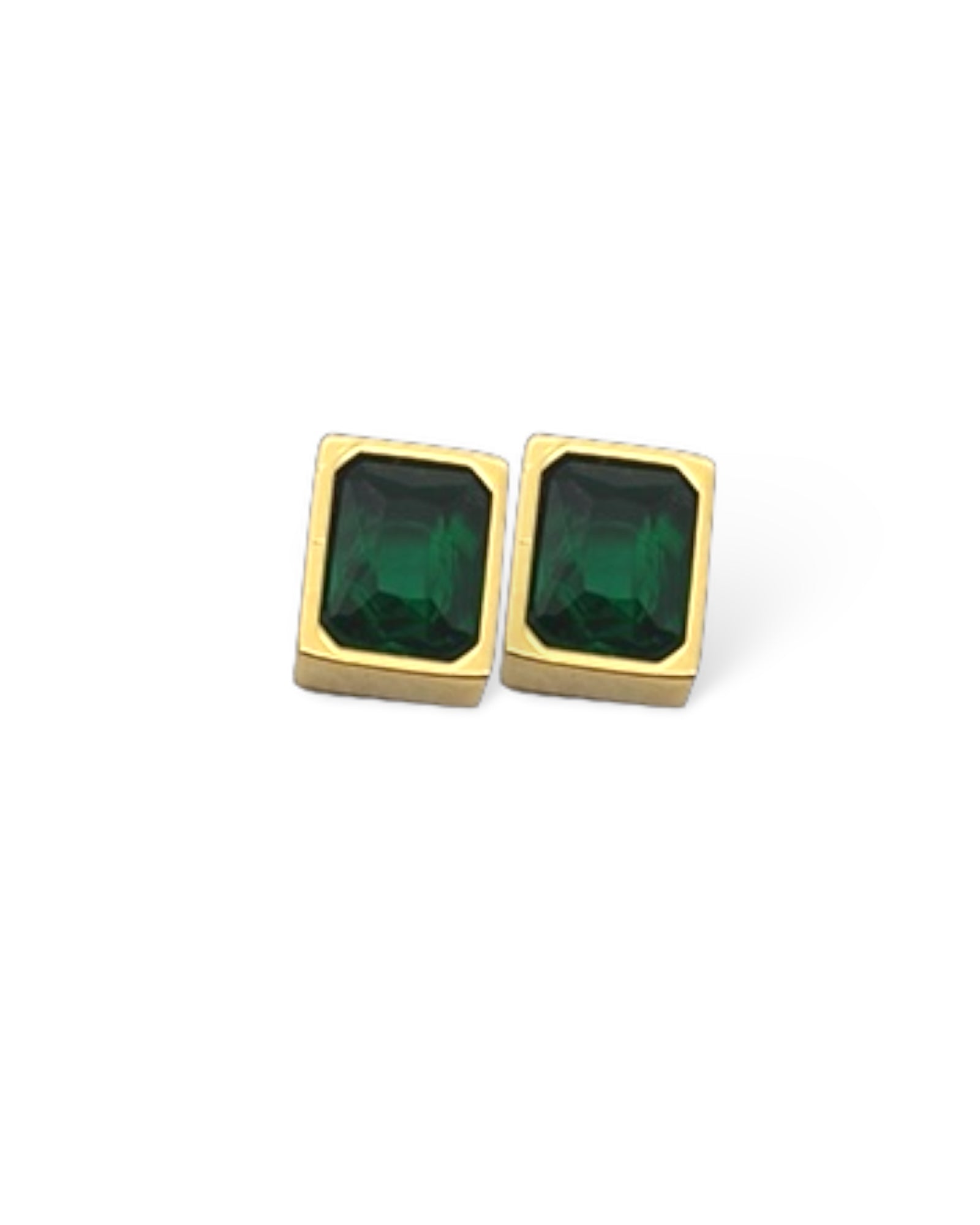 Royal green rectangle solid 18k gold plated waterproof earrings