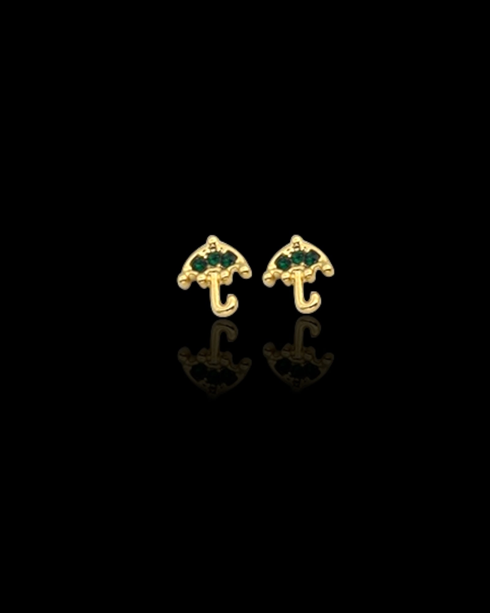 Mini green umbrellas 18k gold plated waterproof earrings