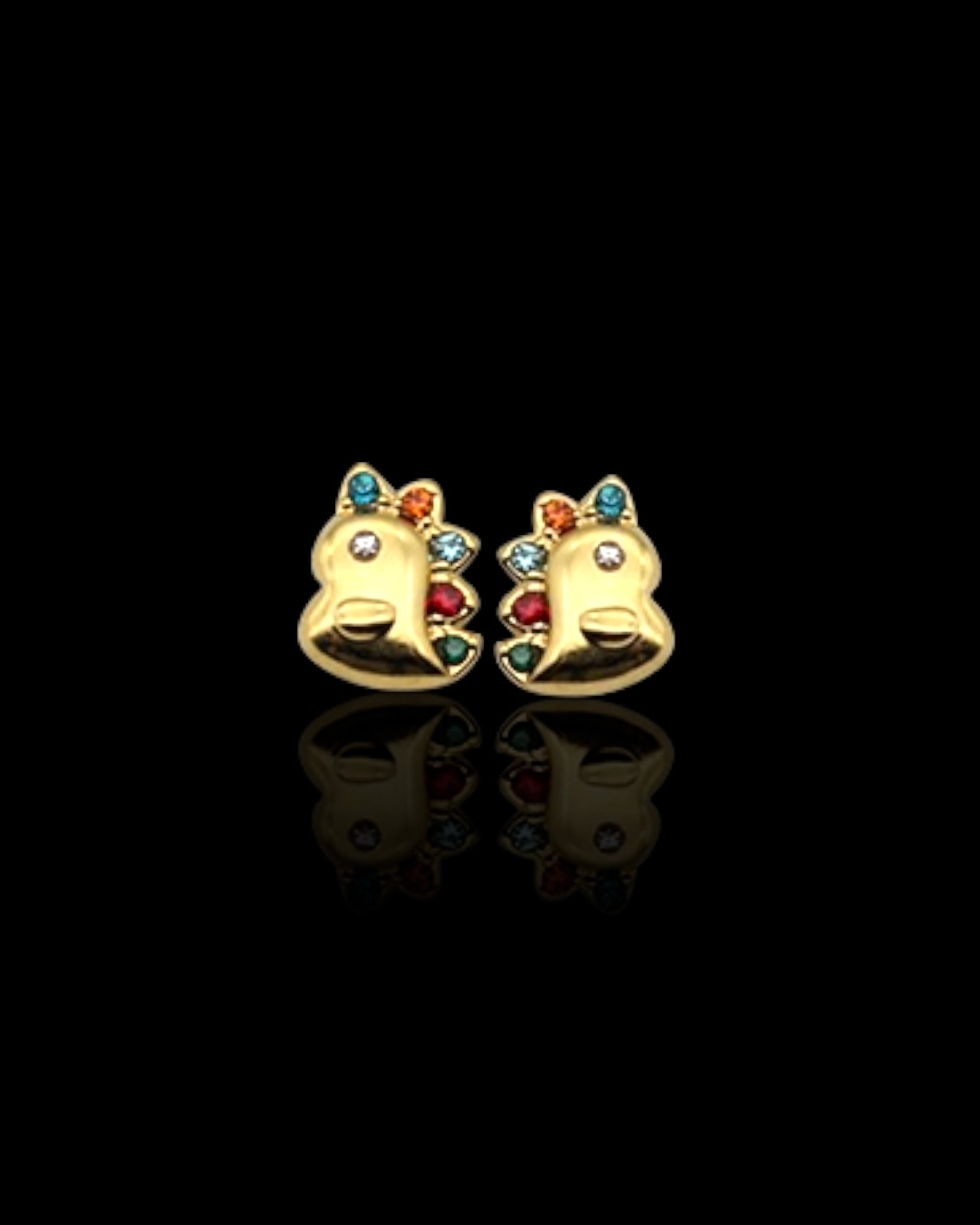 Multi colour zircon Unicorn 18k gold plated waterproof earrings