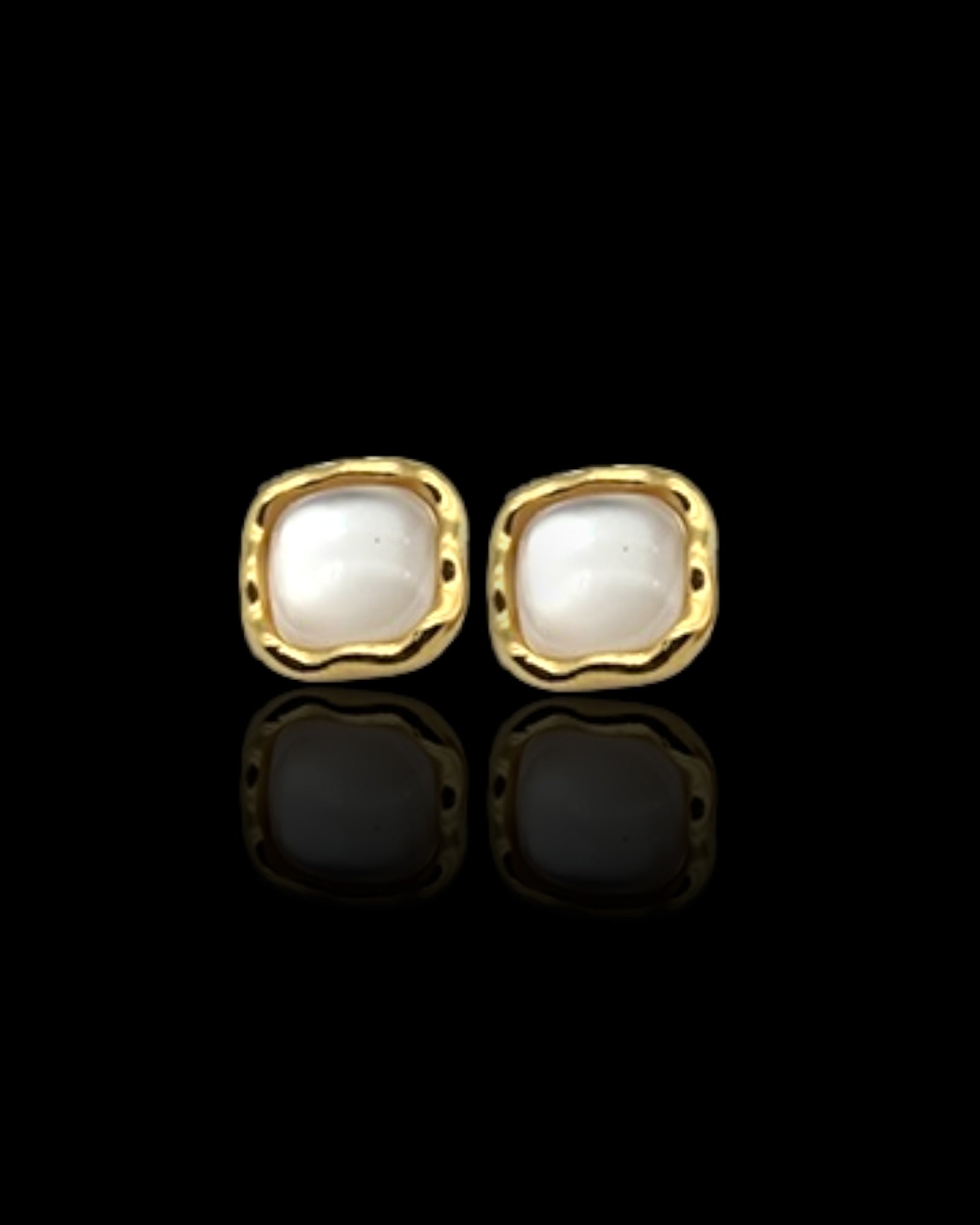 Cushion white hollographic 18k gold plated waterproof earrings