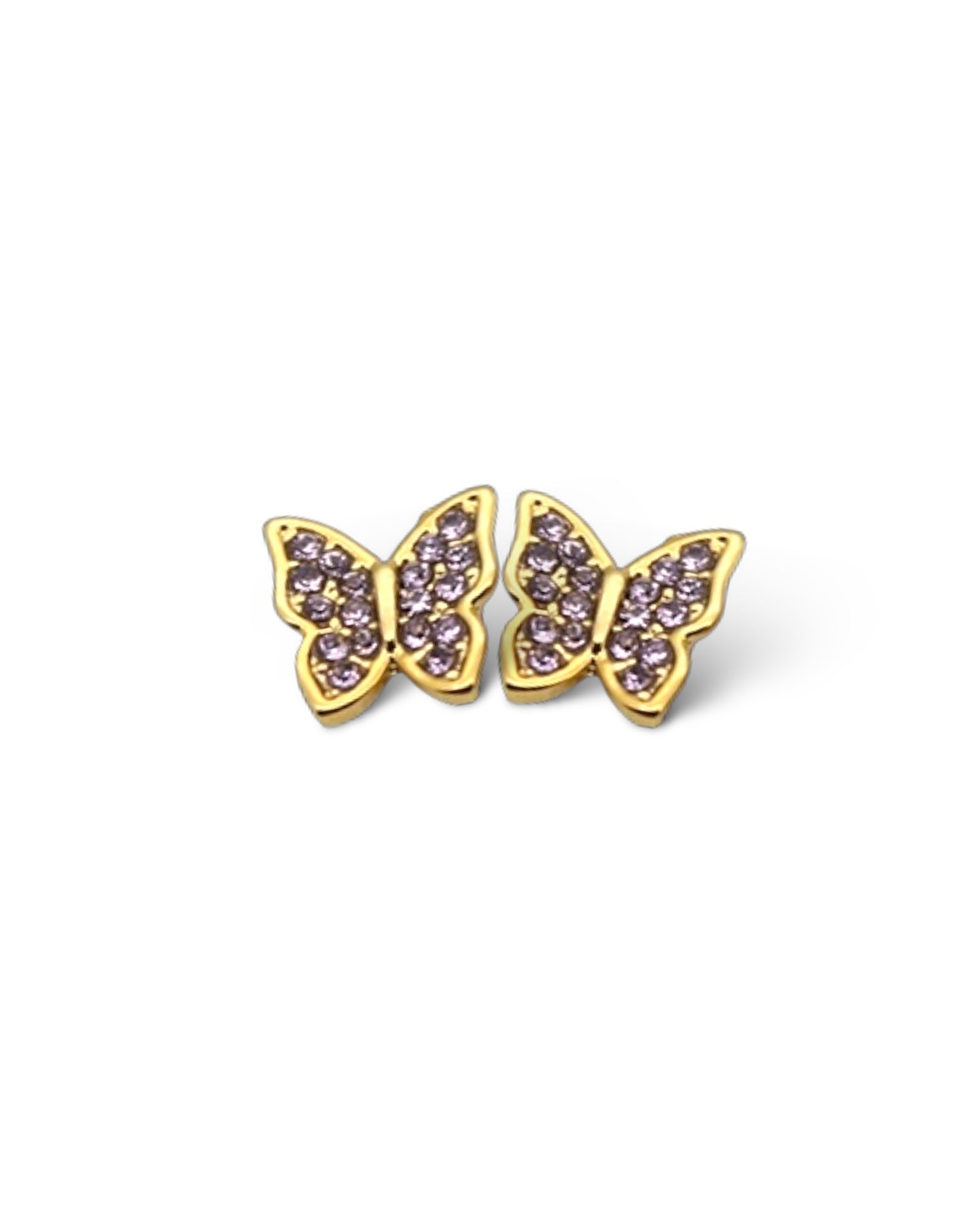 Pink zircon butterfly 18k gold plated waterproof earrings