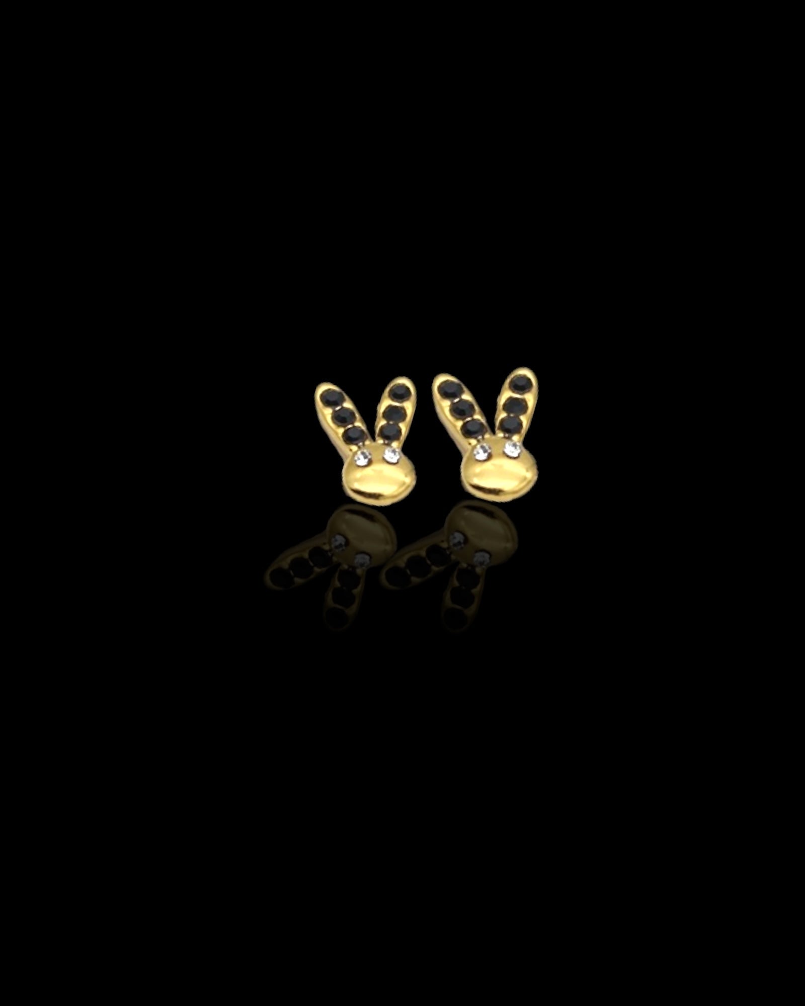 Bunny with white & black zircons 18k gold plated waterproof earrings