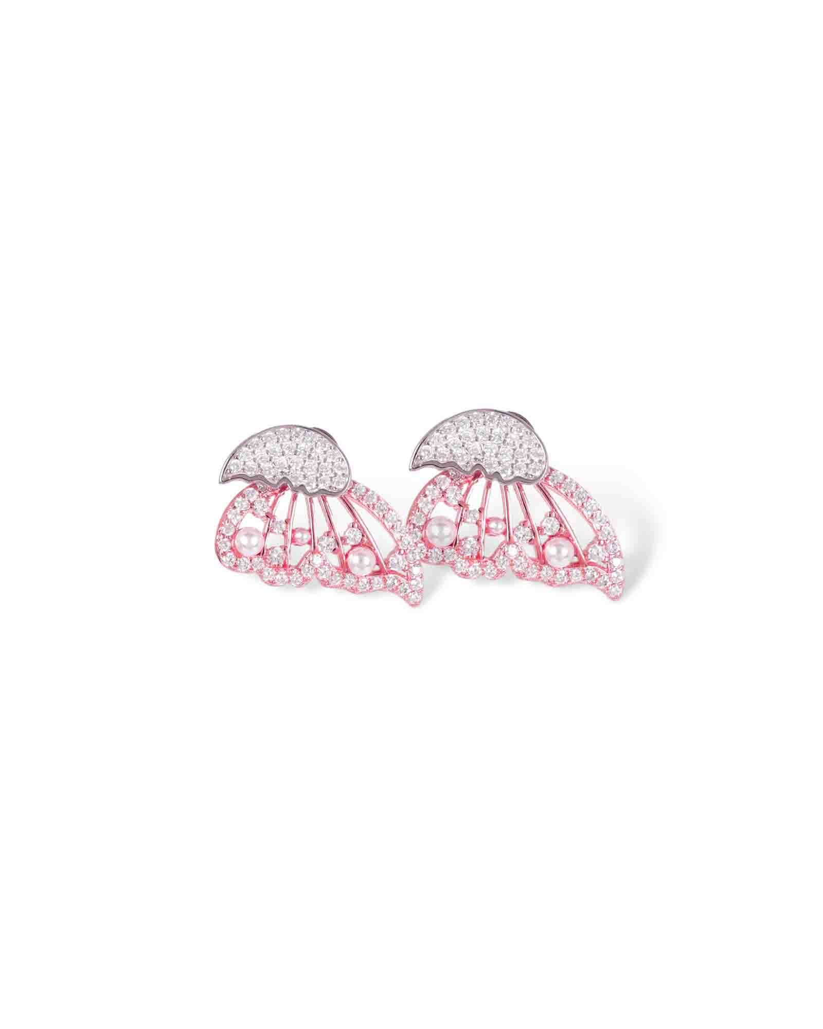 2 in 1 Butterflies sterling silver studs in rosegold & rhodium plating