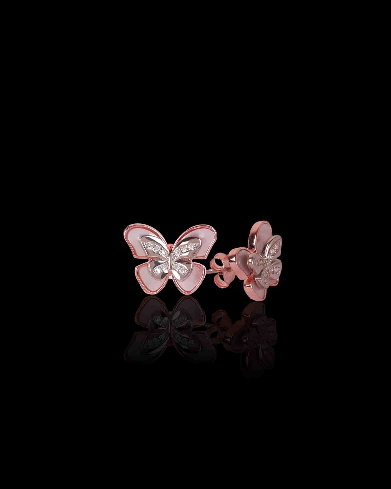 2 in 1 Butterflies sterling silver studs in gold & rhodium plating