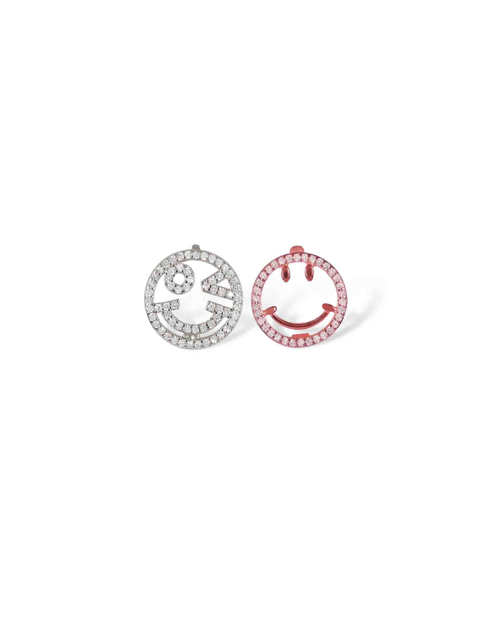 2 in 1 Smiley dual sided sterling silver studs in rhodium & gold plating