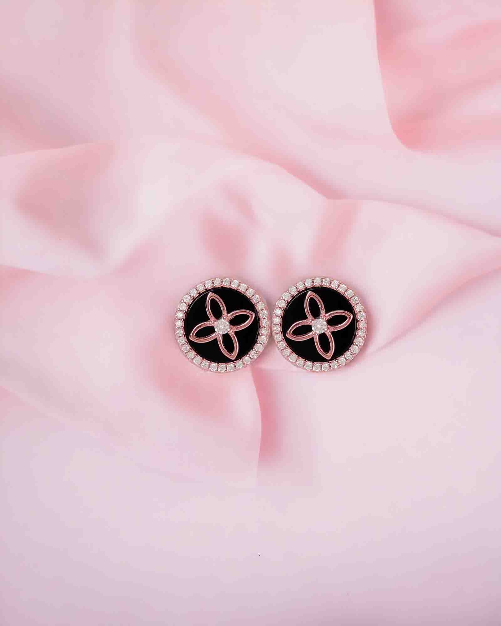 Flower in circle sterling silver studs with gold plating