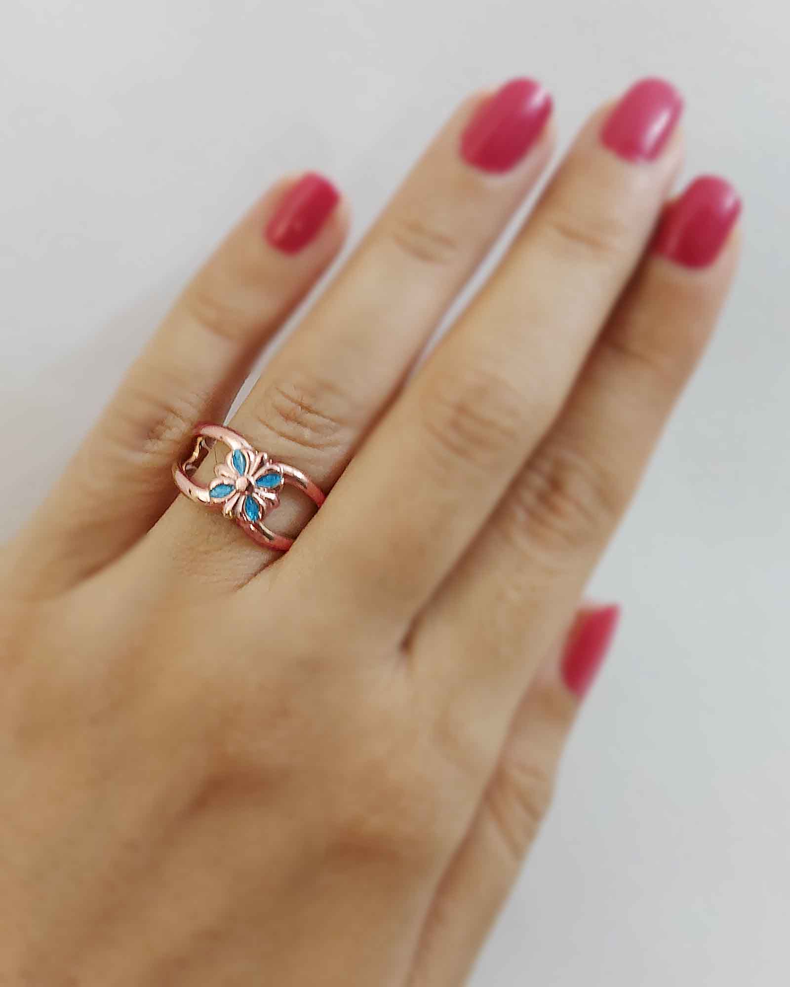 Blue Flower 18K Rose Gold Plated ring