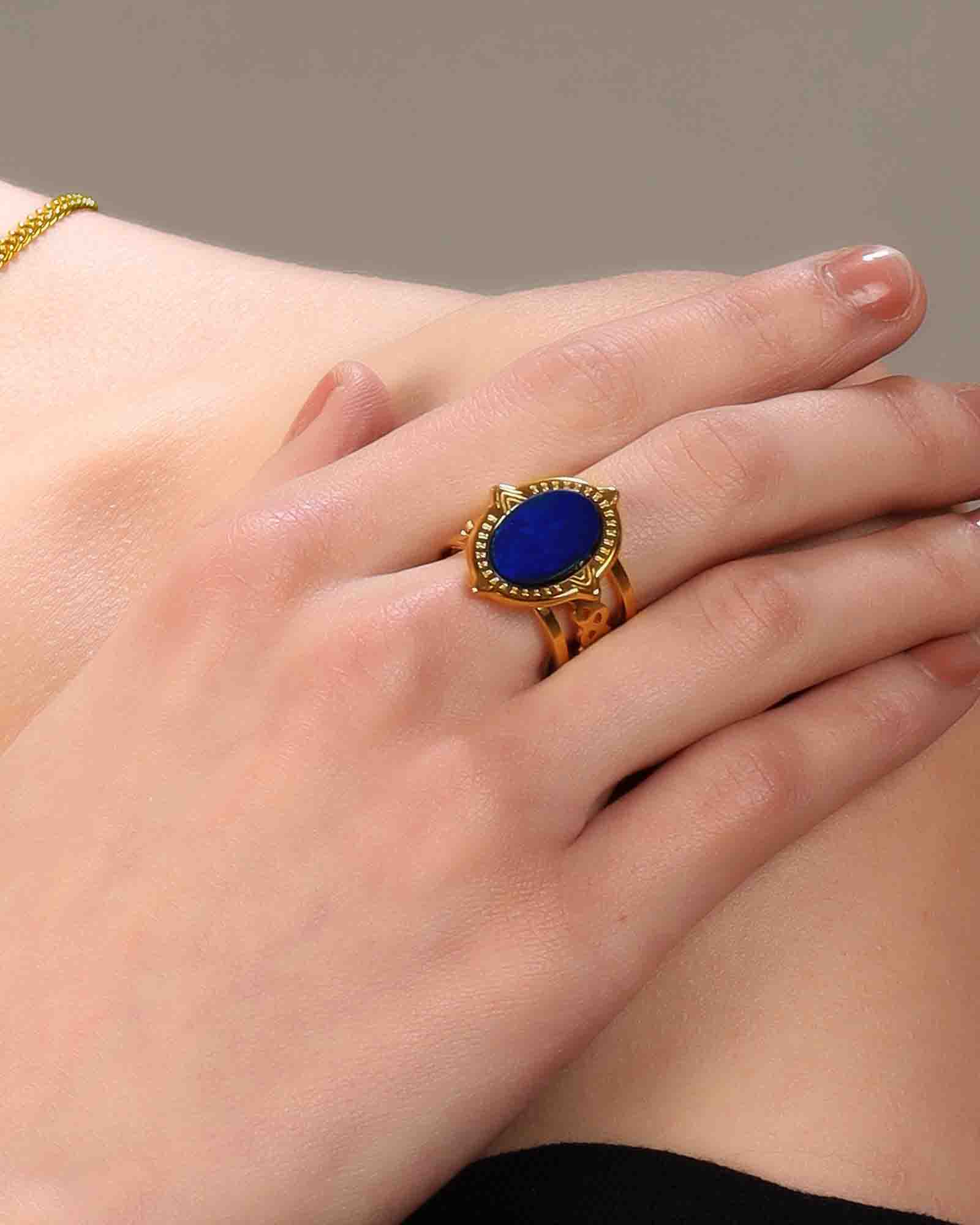 Blue Lapis ring with 18k gold plating