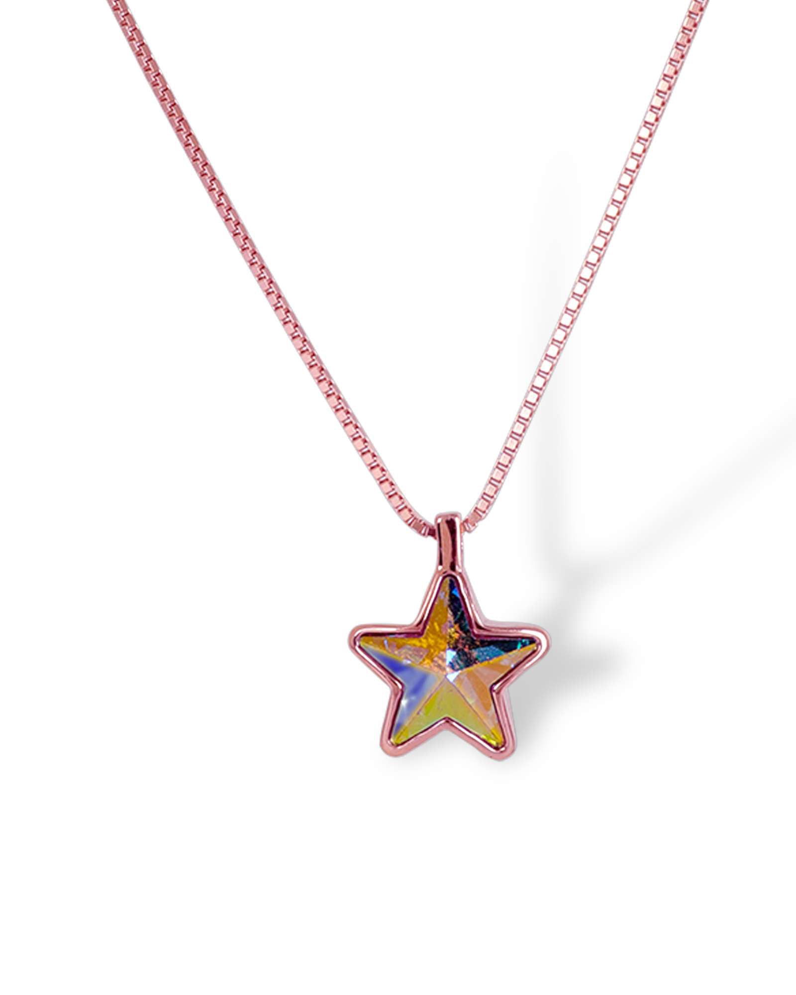 Golden star 925 silver pendant with chain in rose gold