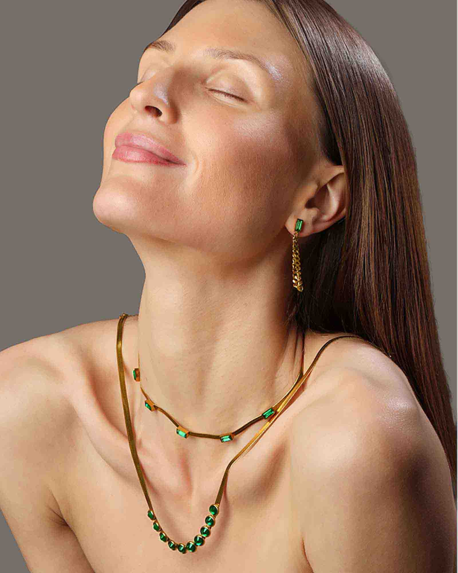 18k gold plated Royal Green necklace made of waterproof stainless steel