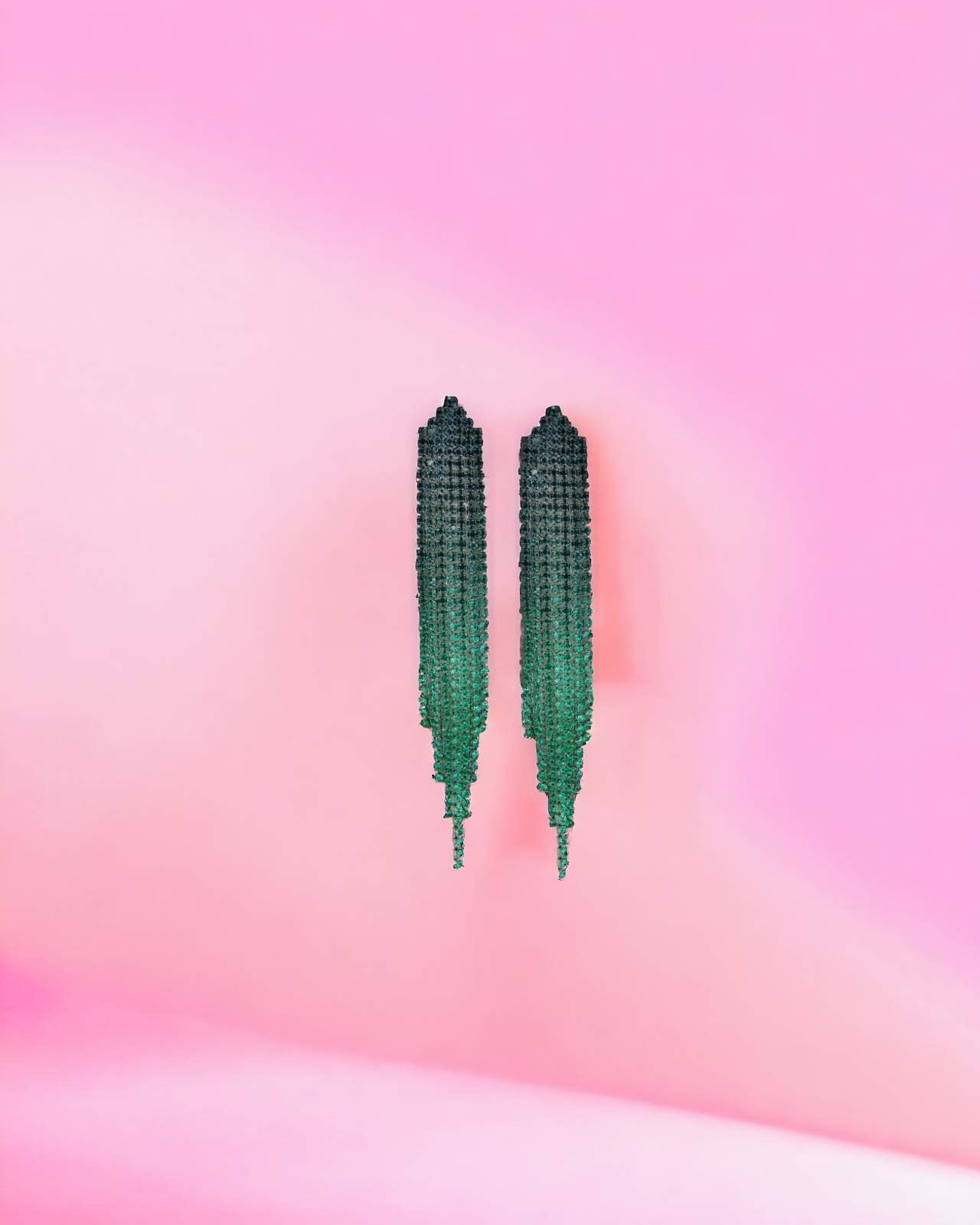 Blue & green crystal studded long tassel earrings