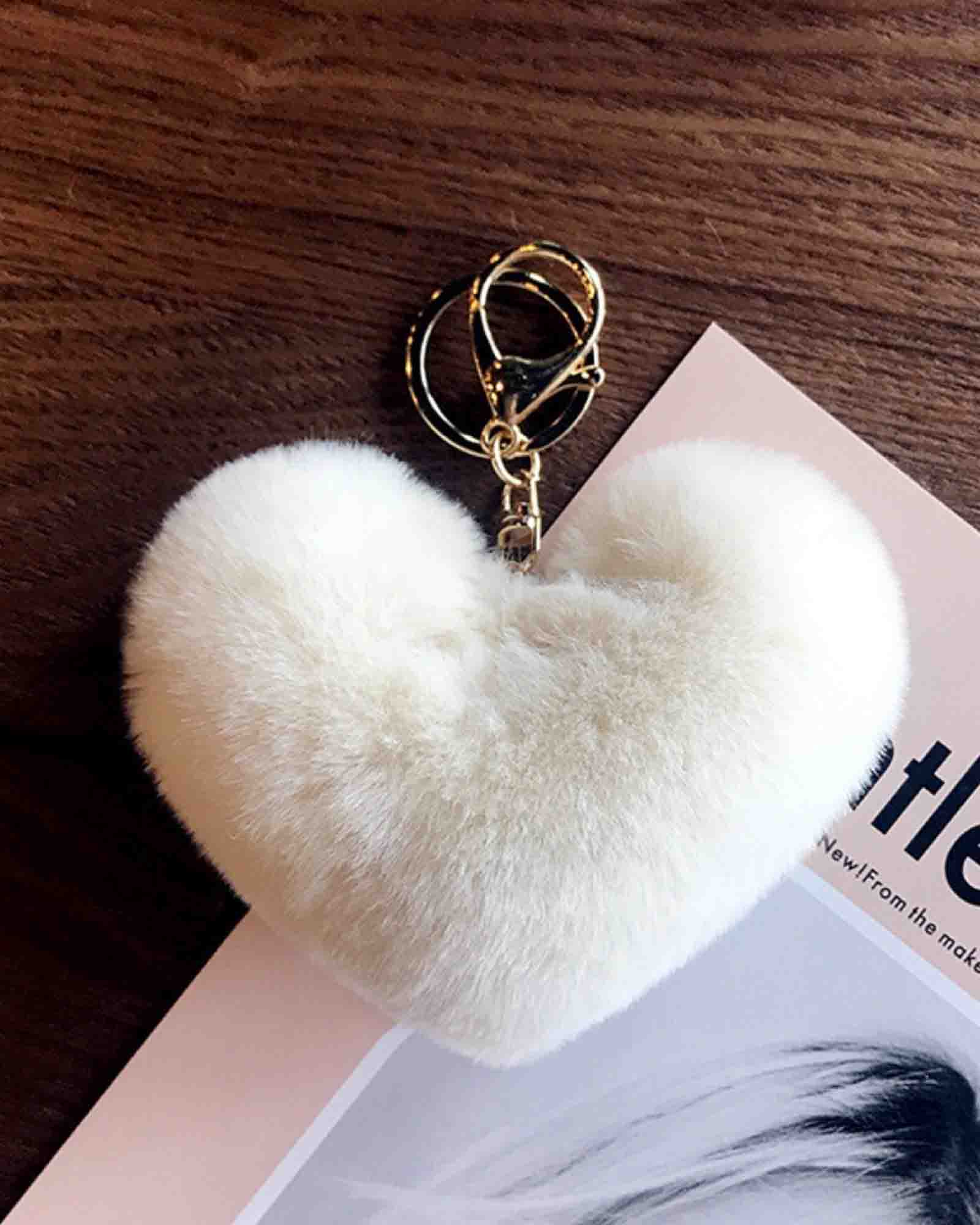 Heart Pom Pom Soft Toy Premium Keychains. Keyring Car Decoration Pendant/ Women Bag Accessories key holder/ Baby Ornaments Gift for Girls / Women (Pack Of 1) (Red colour/ Pink colour)