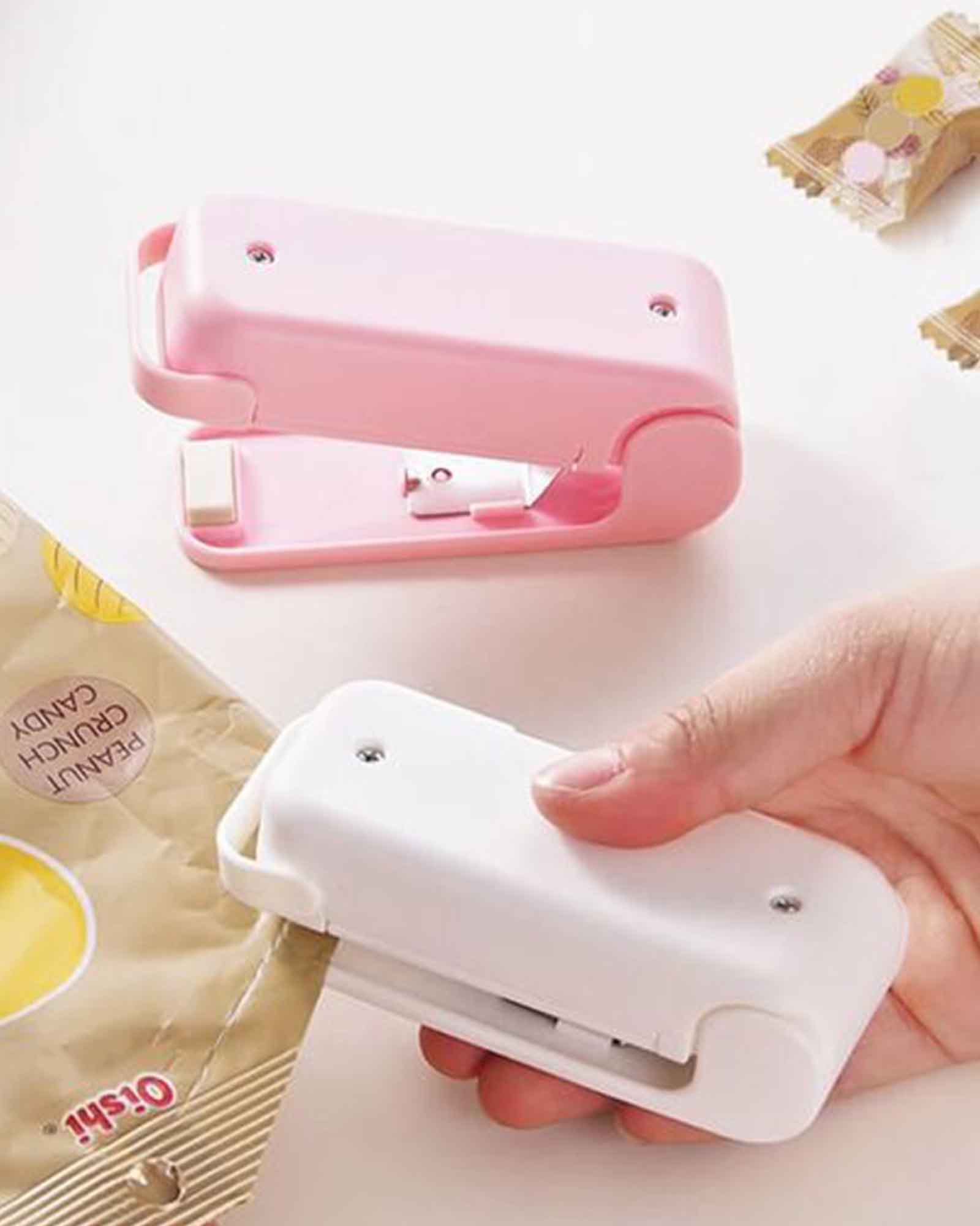 Portable & Pink Mini Sealing Machine, Handheld Packet Sealer for Food, Snacks, Chips, Fresh Storage, Plastic Bags Sealing Machine, 1 YEAR Warranty