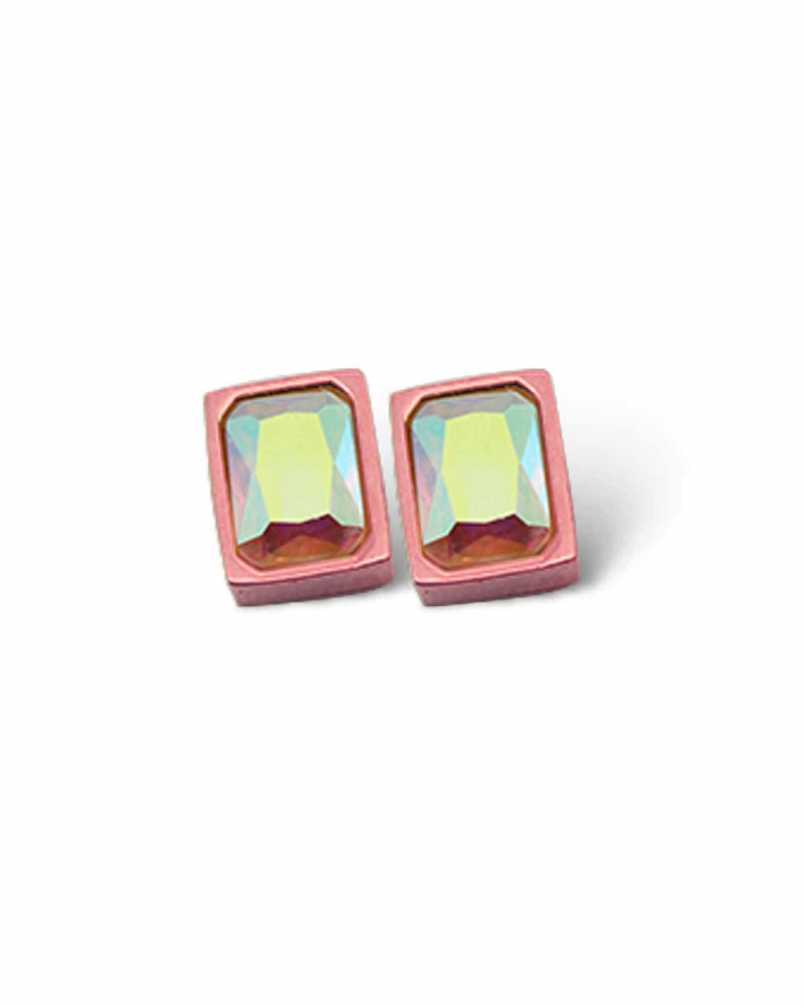 Multi colour Hollographic stone rectangle rose gold plated waterproof earrings