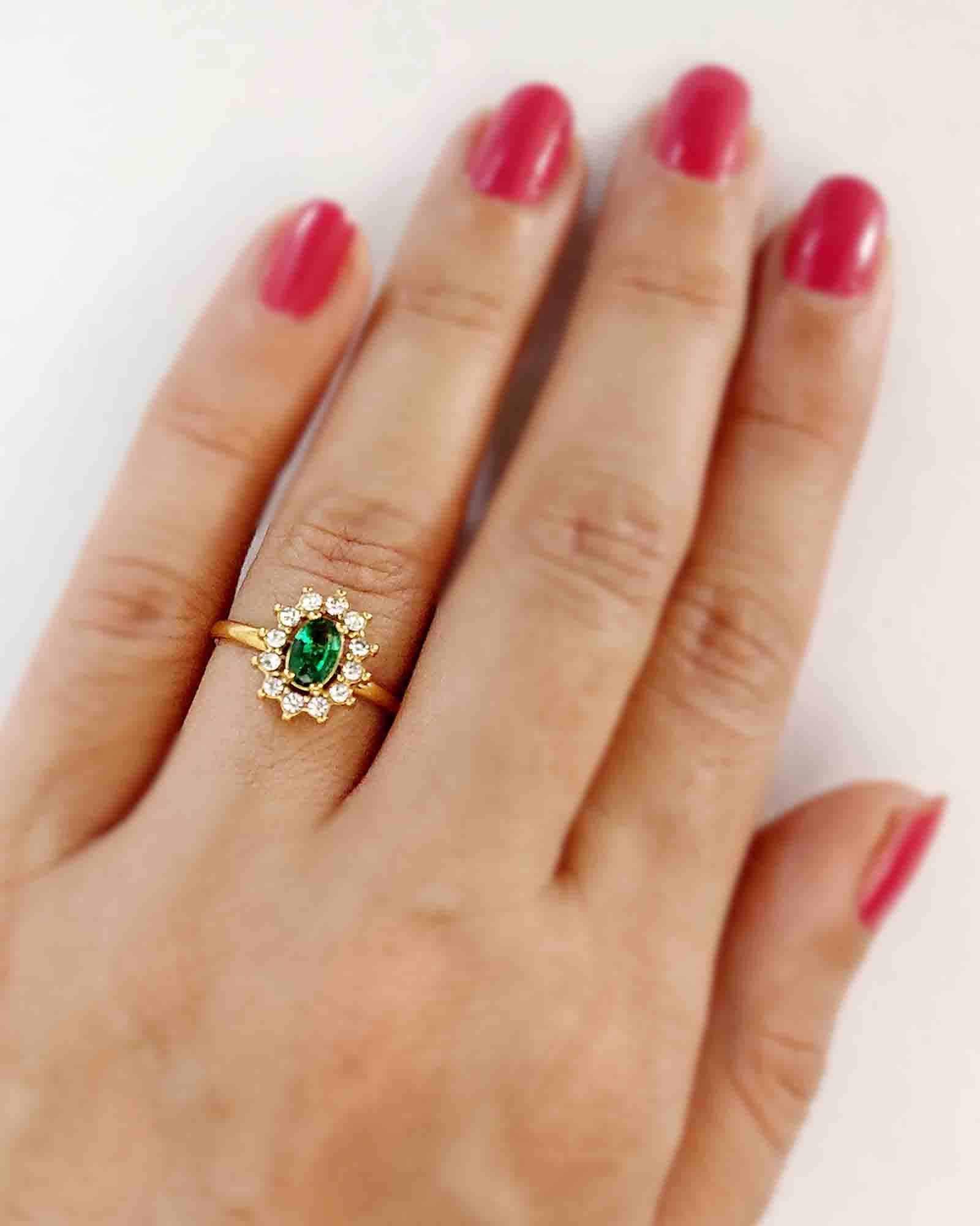 Royal Green & Oval 18K Gold Plated ring