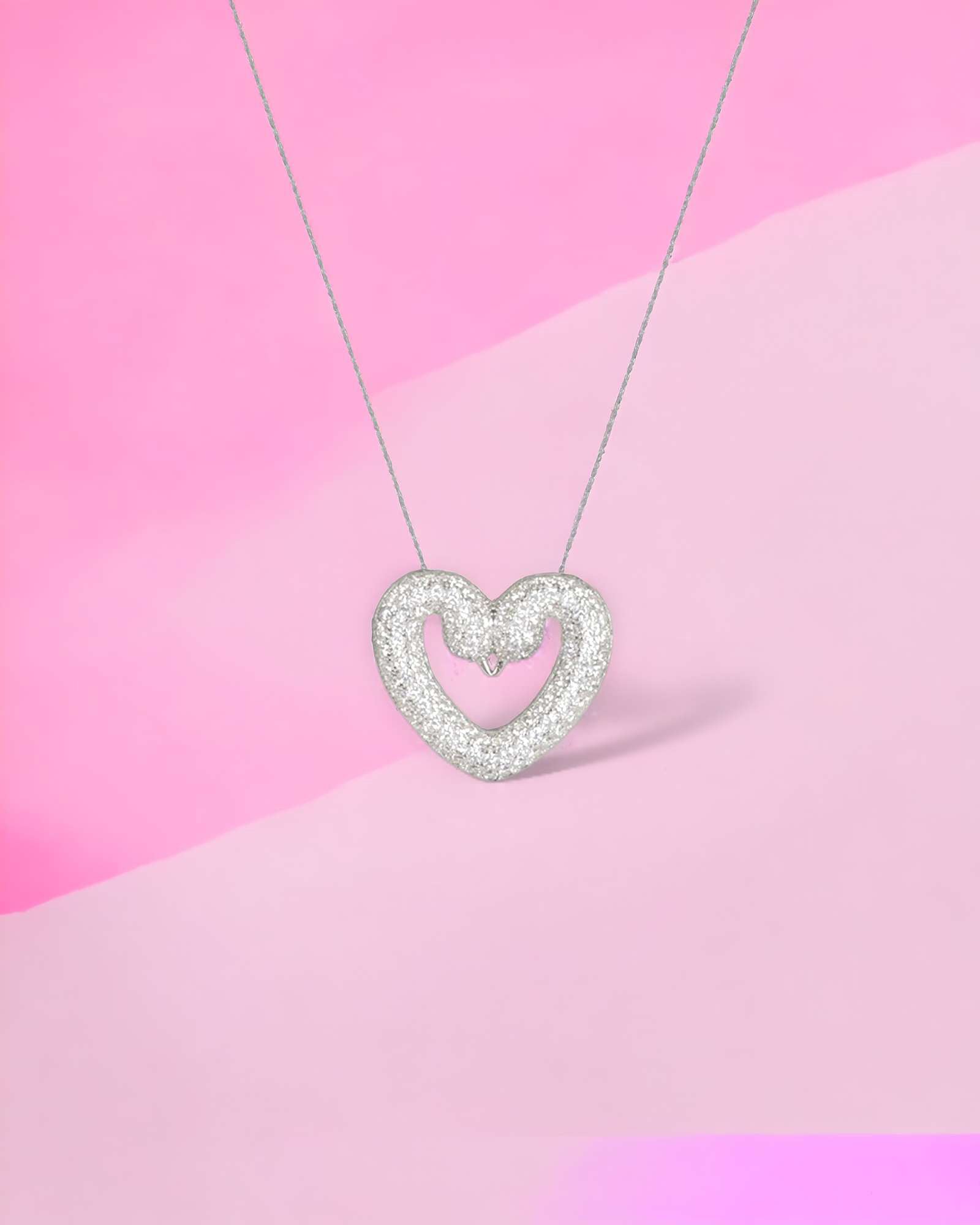 Swan heart 925 silver pendant with link chain & rhodium plating