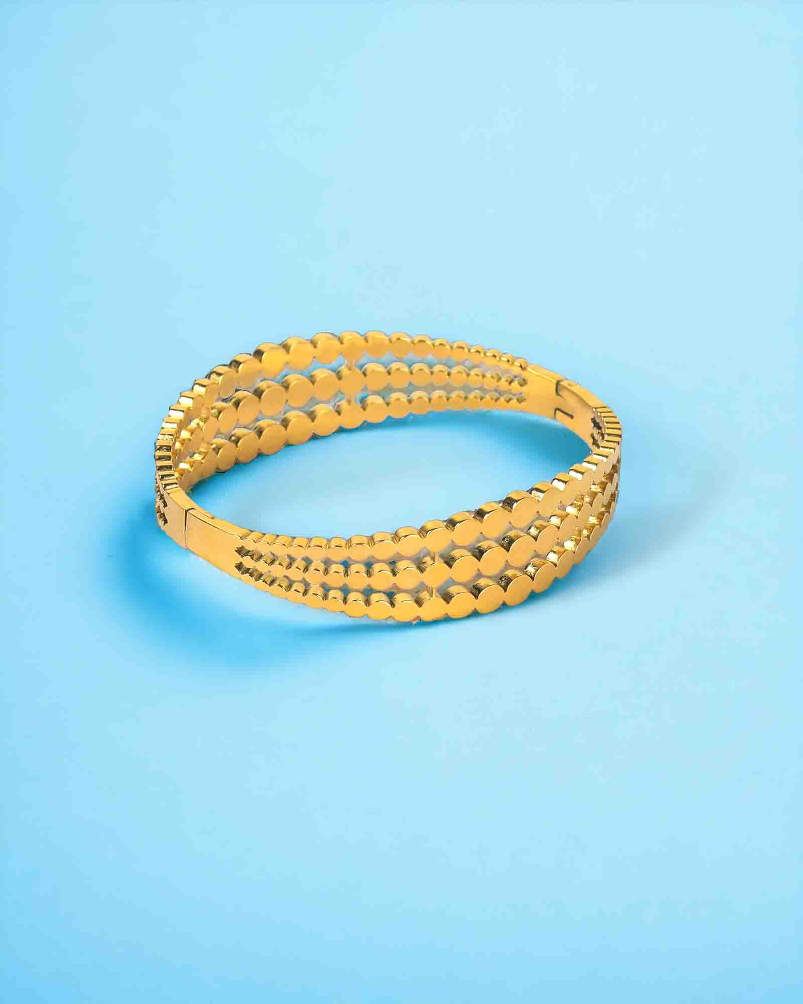 Three rows & dots gold plated bangle bracelet