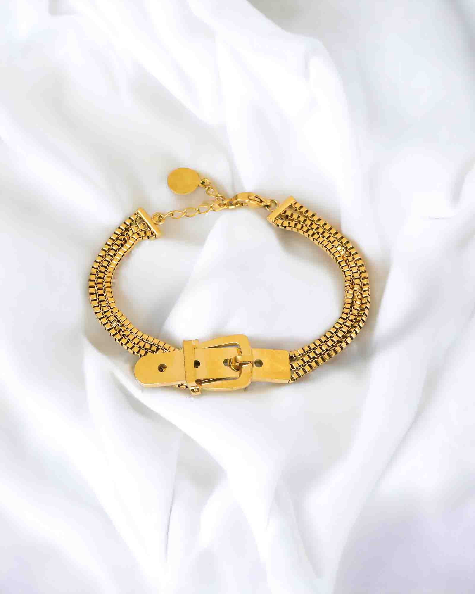 Triple chain belted gold plated bracelet