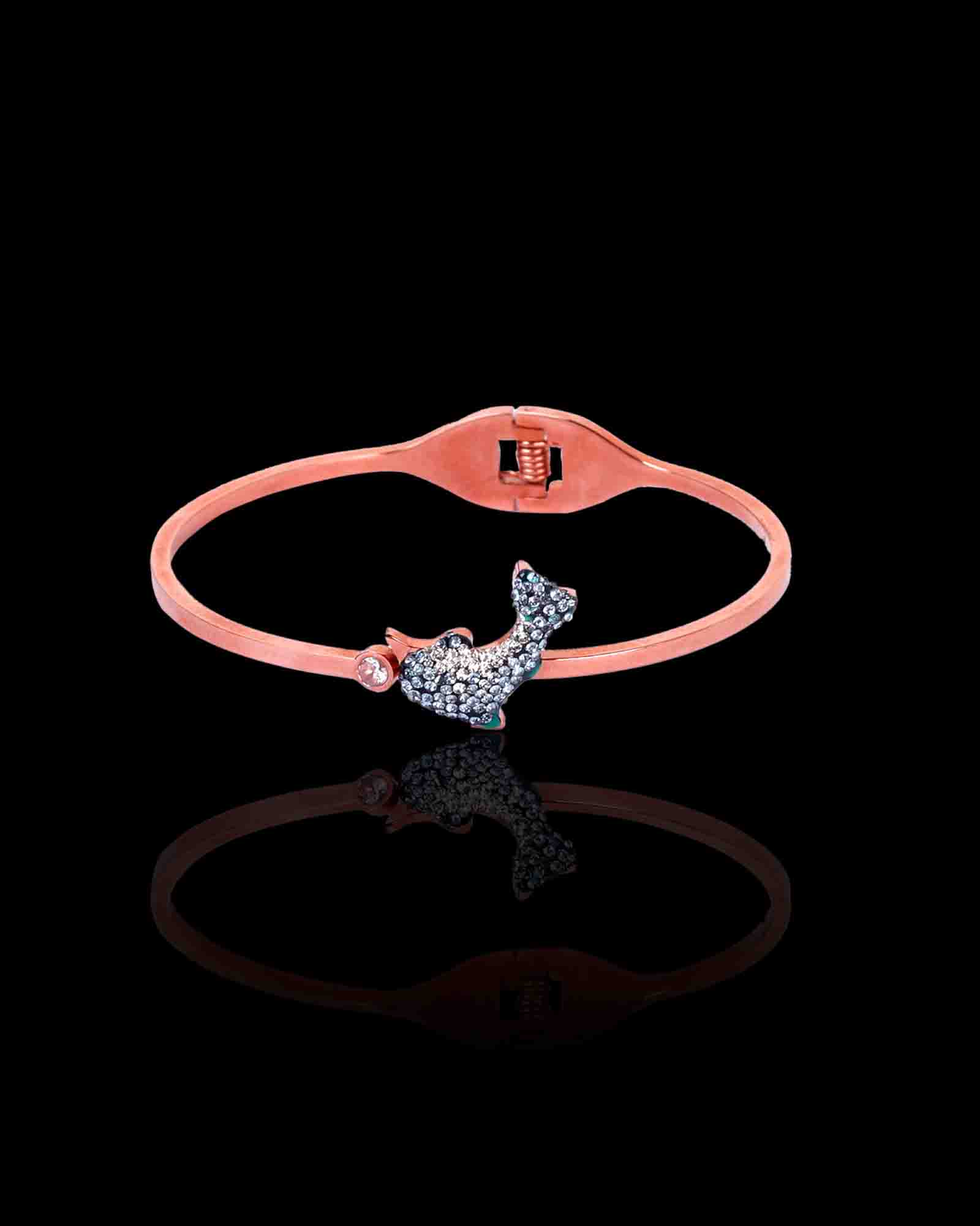 Blue zircon fishy rose gold plated bangle bracelet