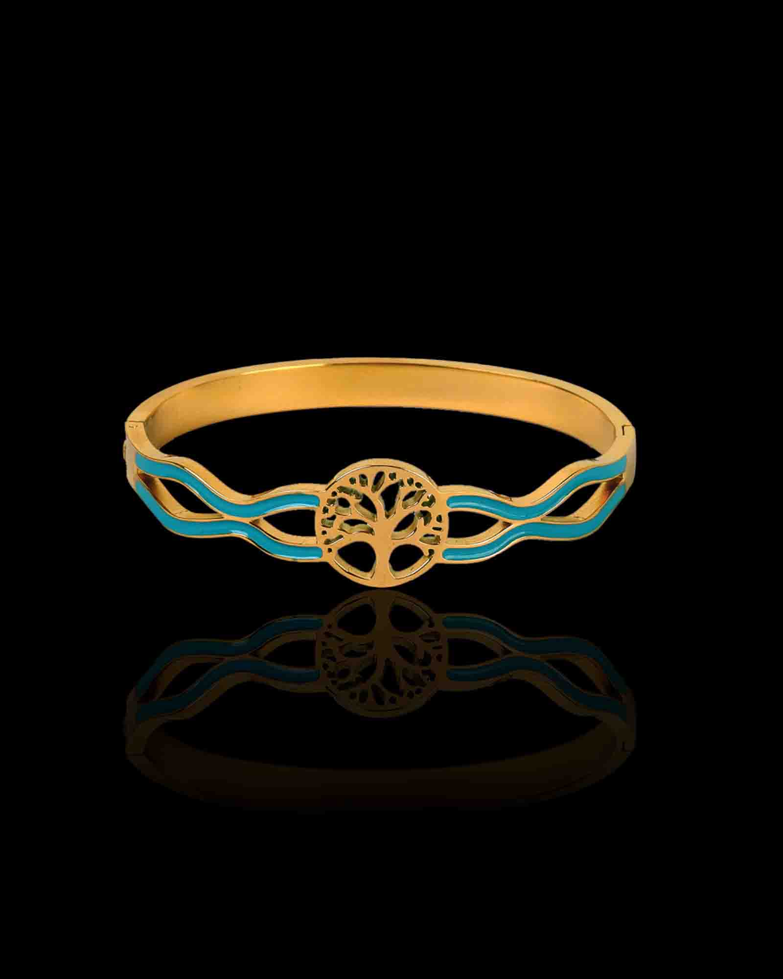 Blue Tree of Life gold plated bangle bracelet