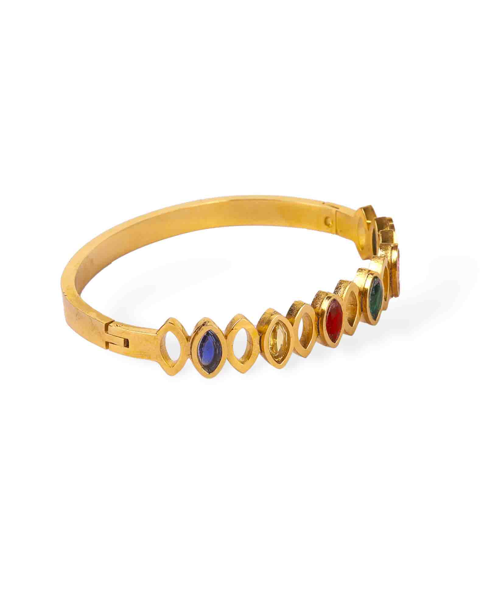 Multi color oval gold plated bangle bracelet