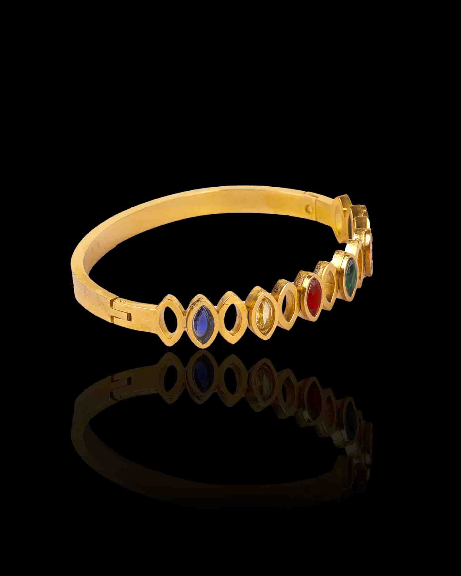 Multi color oval gold plated bangle bracelet