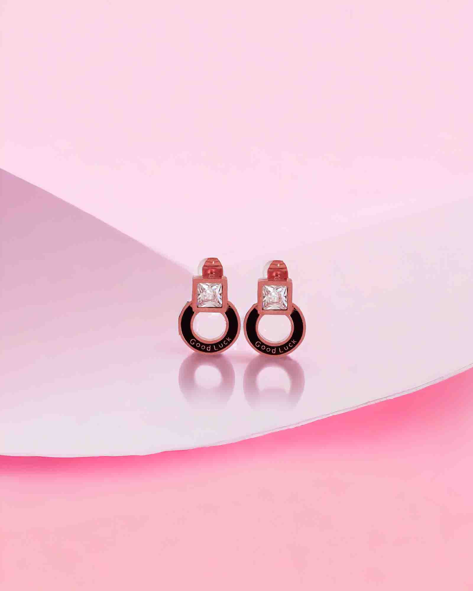 Soli & circle rose gold plated waterproof stainless steel studs