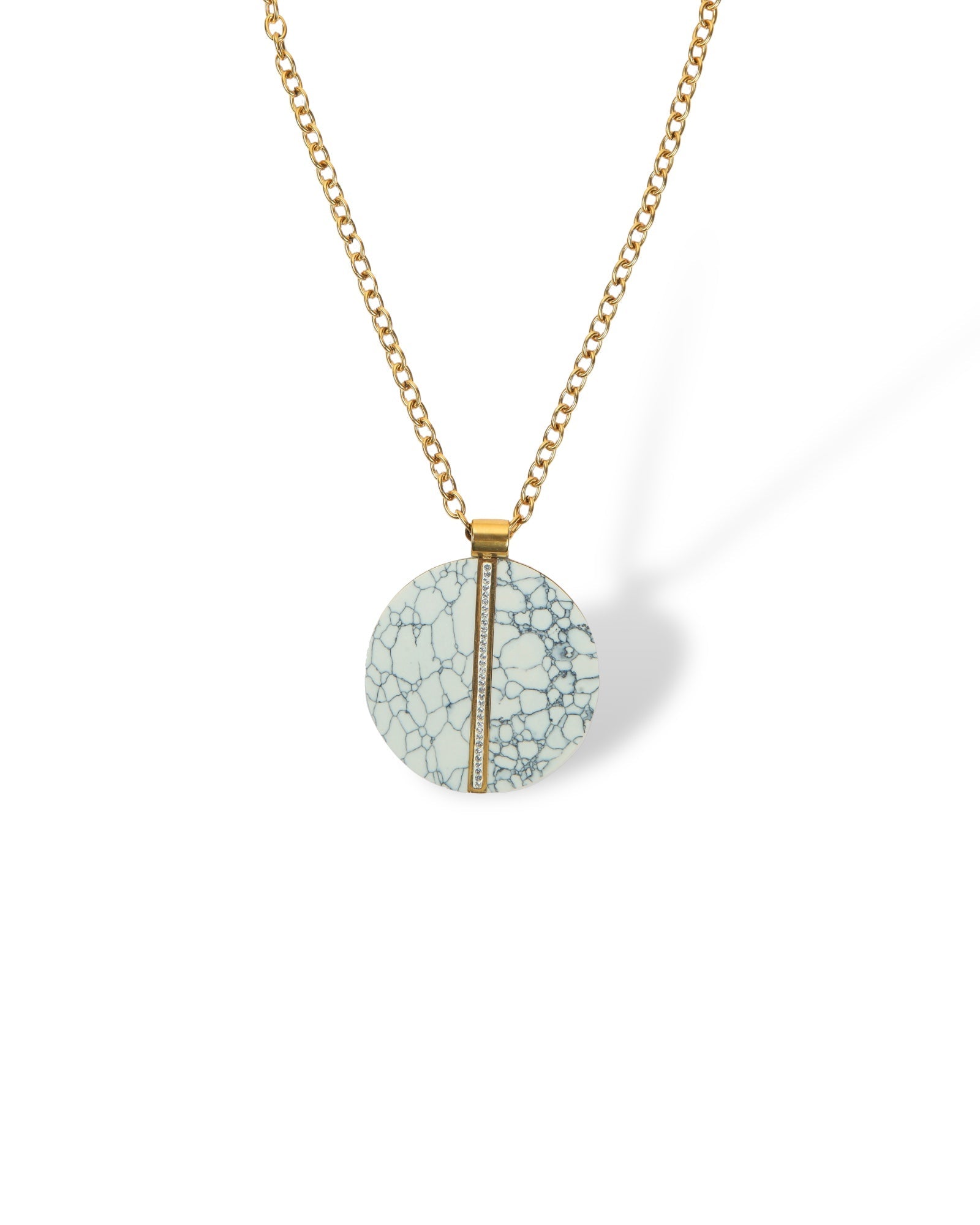 Brazilian marble pendant with white zircon gold plated chain & earrings set