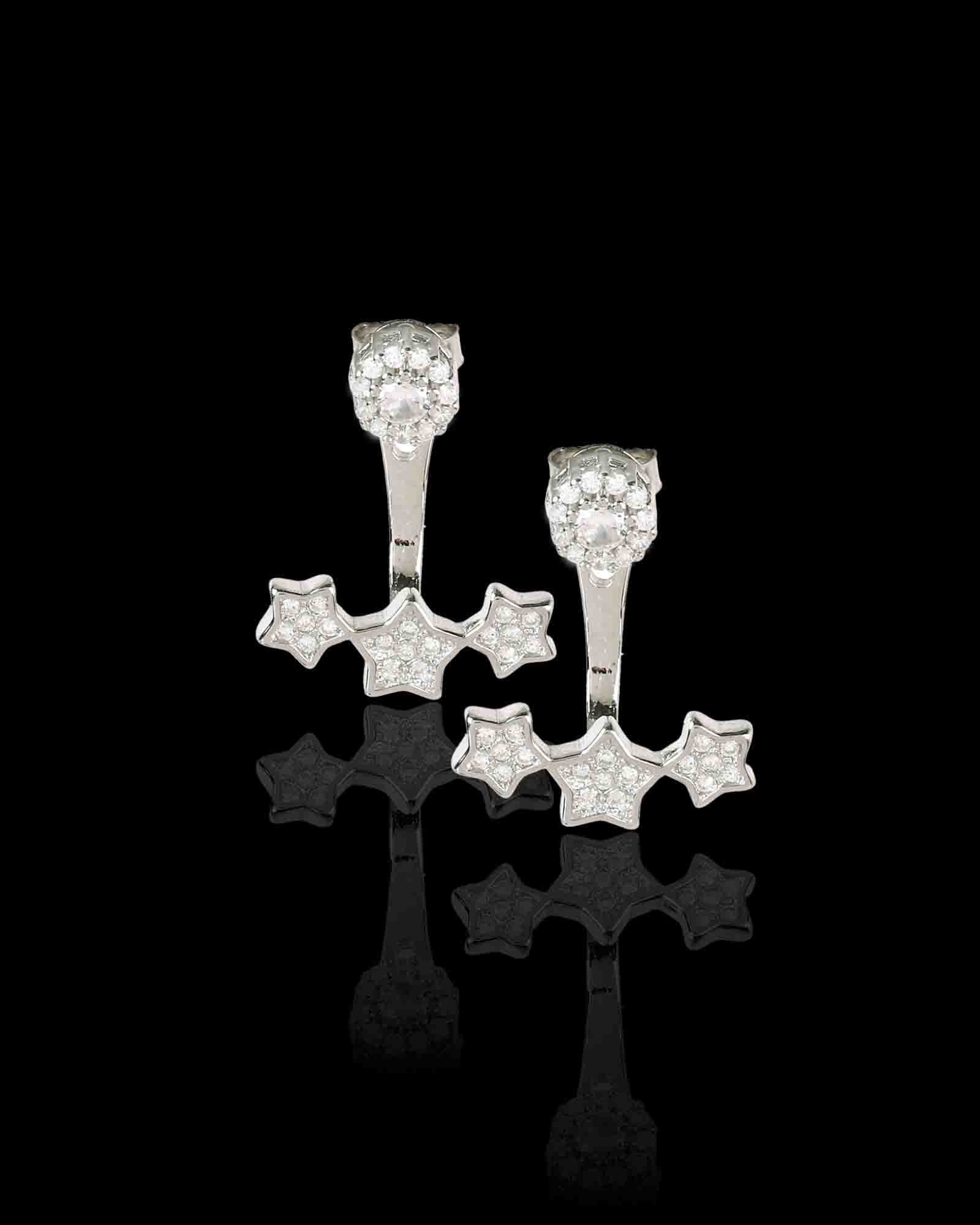 2 in 1 Soli & Stars sterling silver danglers with rhodium plating