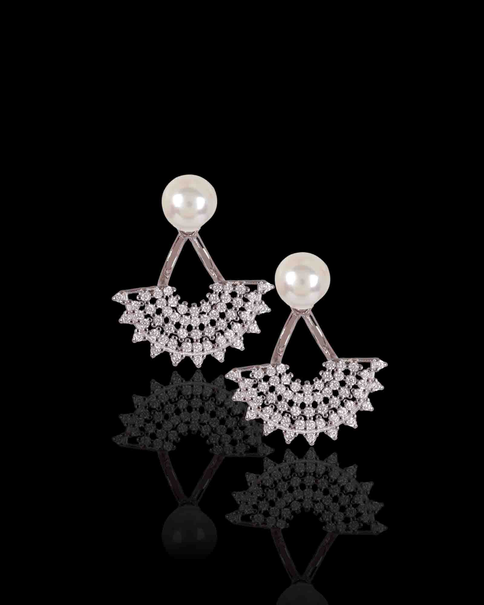 2 in 1 Pearl & Skirt sterling silver danglers with rhodium plating