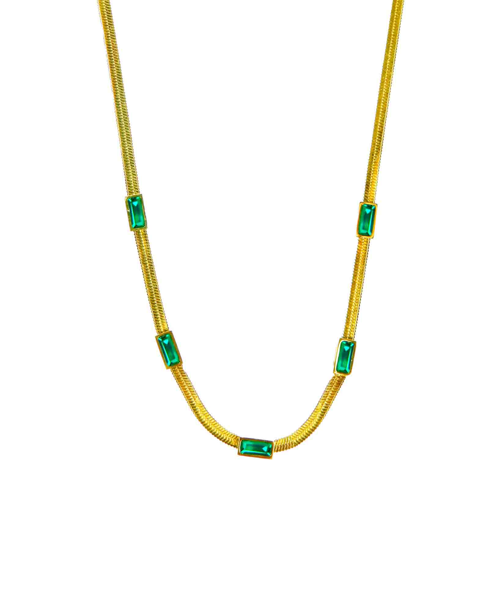 Layered chains set: 18k gold plated emerald necklace, garnet necklace set with earrings