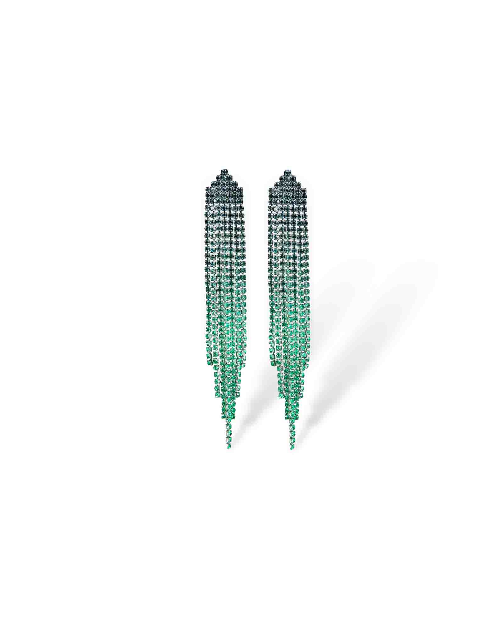 Blue & green crystal studded long tassel earrings