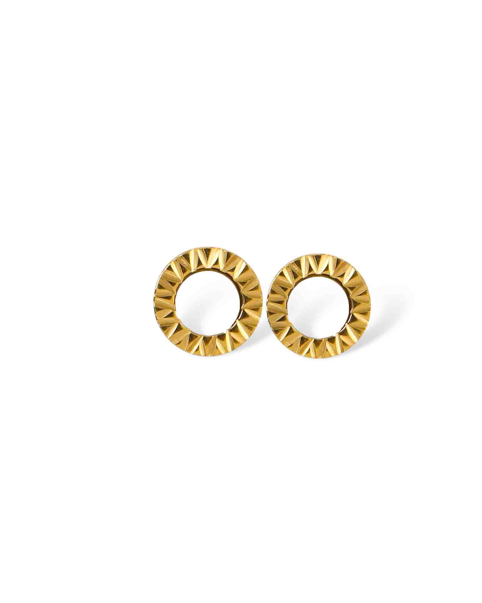 Sun in circle 18K gold plated waterproof stainless steel studs