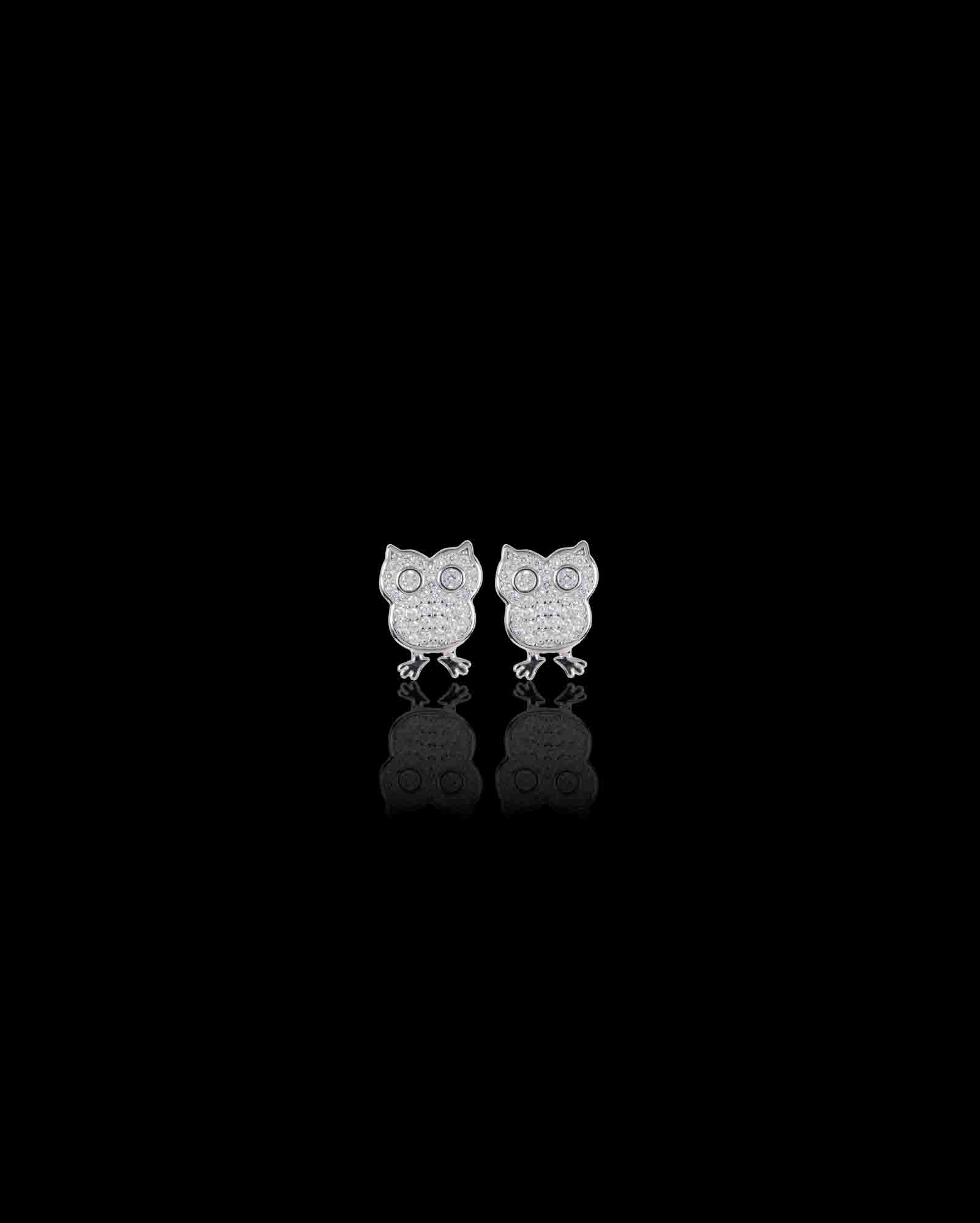 Owl sterling silver studs in rhodium plating